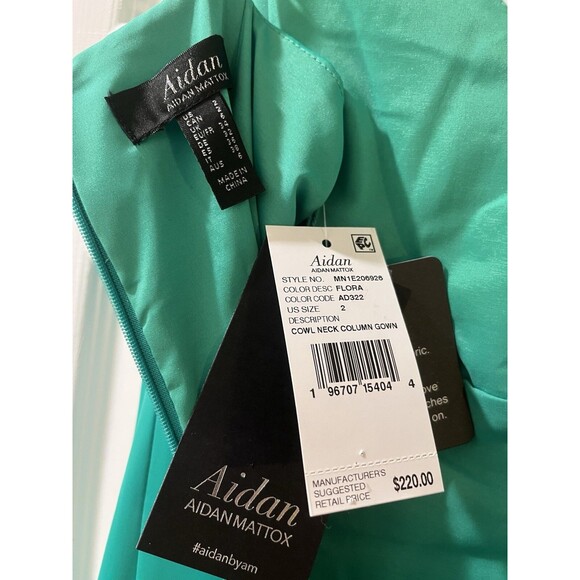 Aidan Mattox women Cowl Neck Satin Knit Long Column Gown size 2 Flora Green $220 - Picture 6 of 9